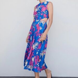 MANGO Flared Dress with Openings - Size Small | NWT | Blue & Pink Floral